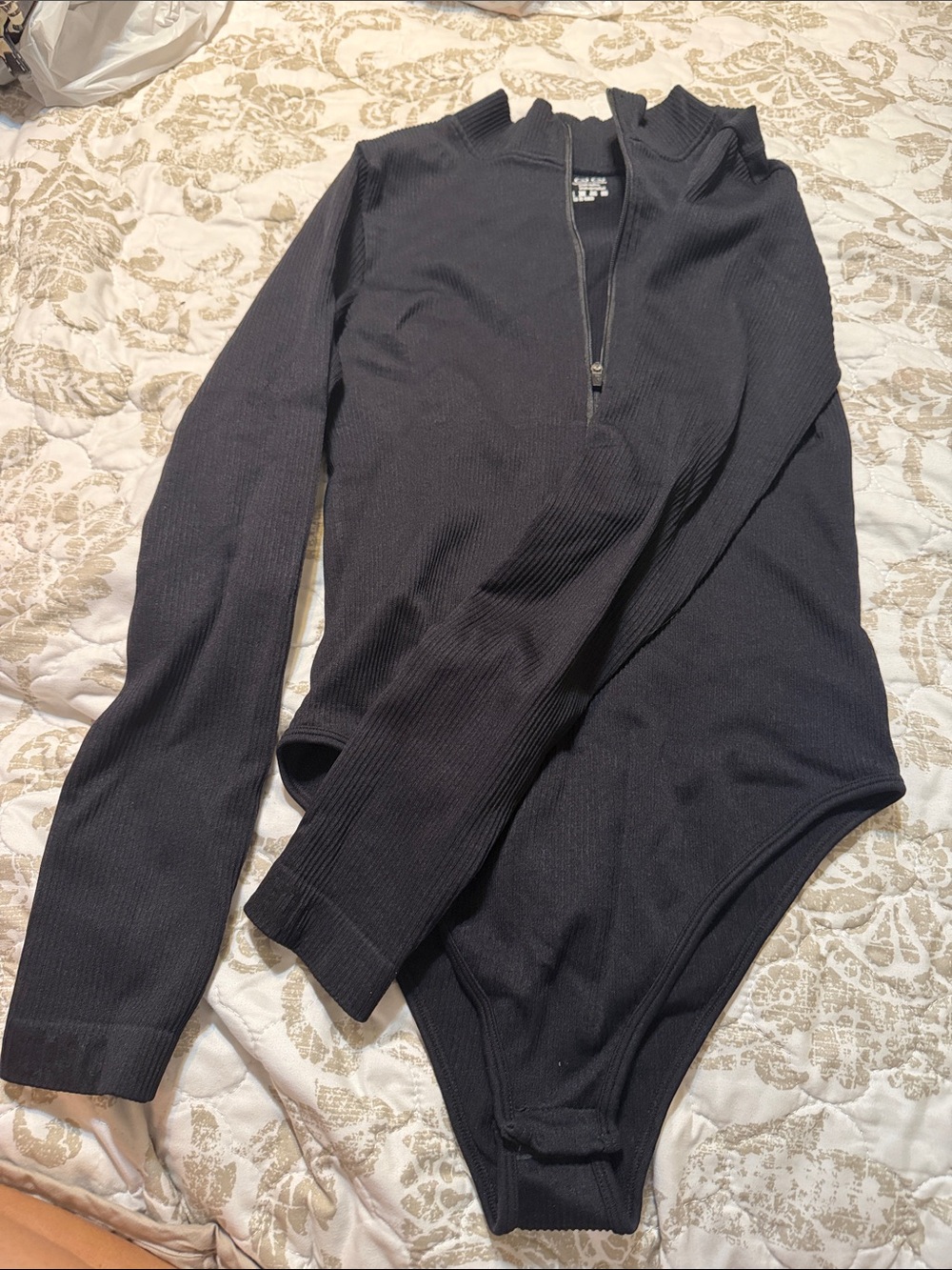 Women’s Black Ribbed Zip-Up Bodysuit
